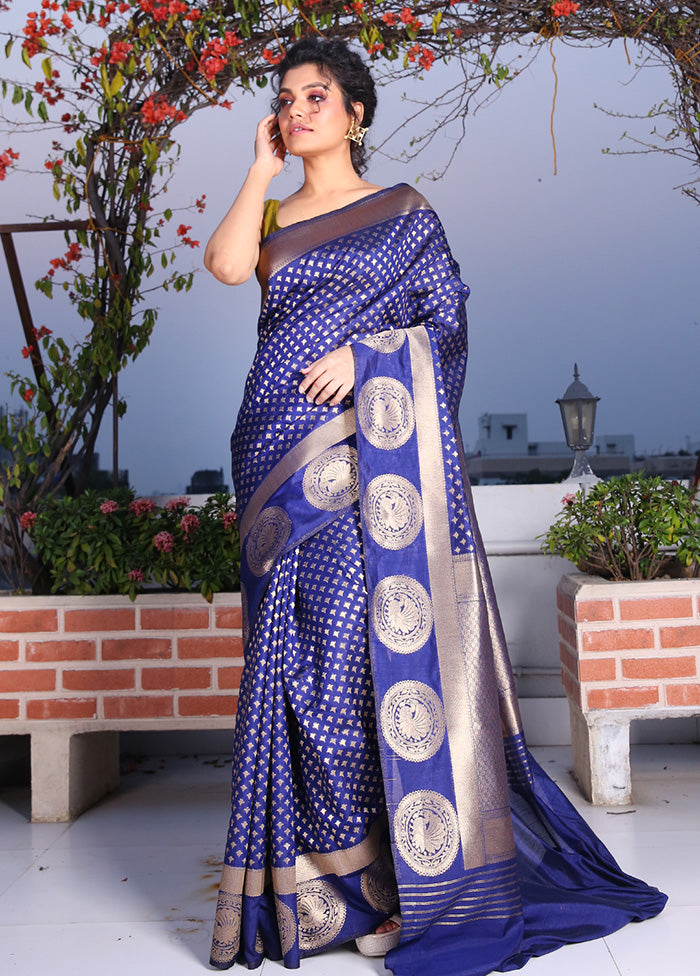 Blue Spun Saree With Blouse Piece - Indian Silk House Agencies