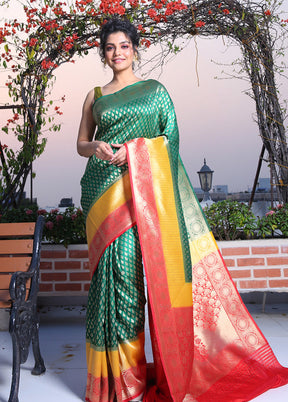 Green Spun Saree With Blouse Piece - Indian Silk House Agencies