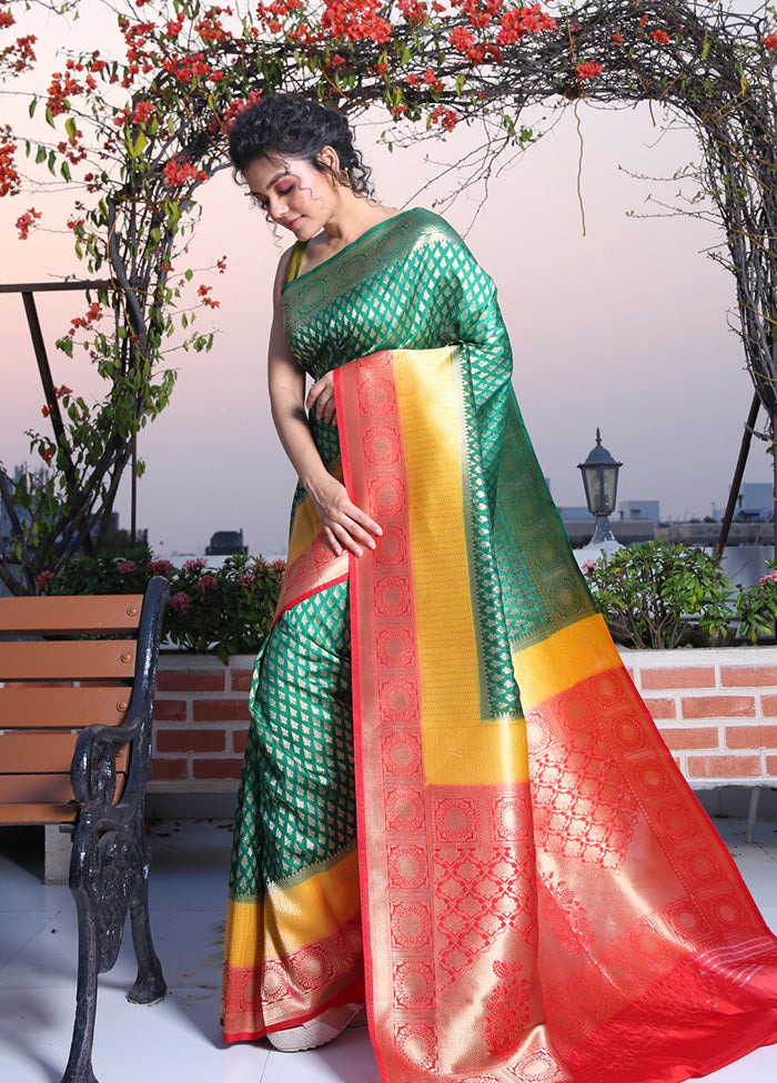 Green Spun Saree With Blouse Piece - Indian Silk House Agencies