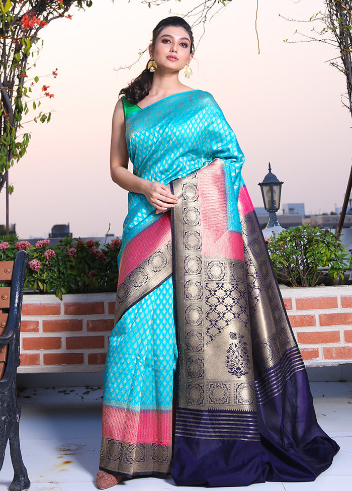 Blue Spun Saree With Blouse Piece - Indian Silk House Agencies