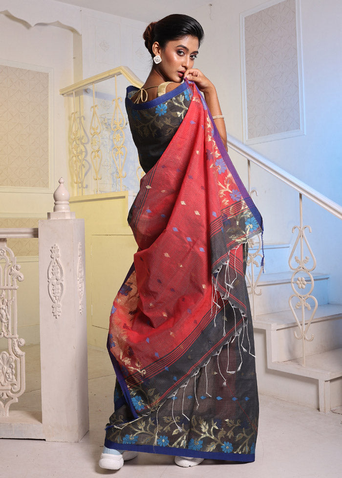 Dark Grey Cotton Saree With Blouse Piece - Indian Silk House Agencies