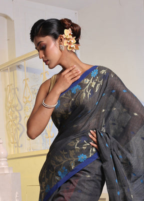 Dark Grey Cotton Saree With Blouse Piece - Indian Silk House Agencies