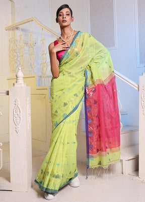 Lime Green Cotton Saree With Blouse Piece - Indian Silk House Agencies