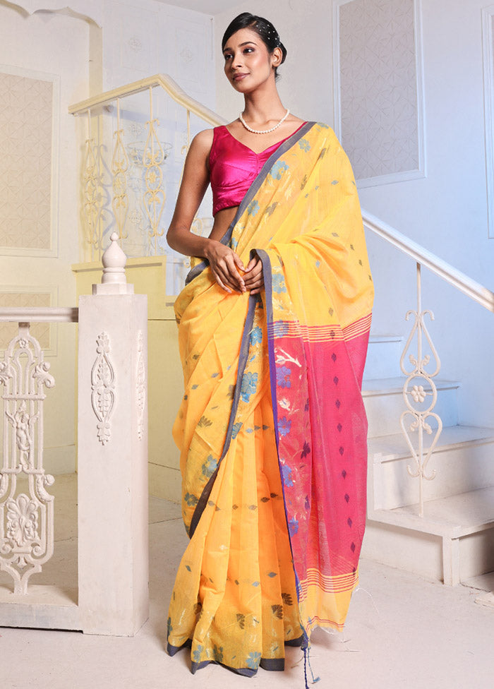 Yellow Cotton Saree With Blouse Piece - Indian Silk House Agencies