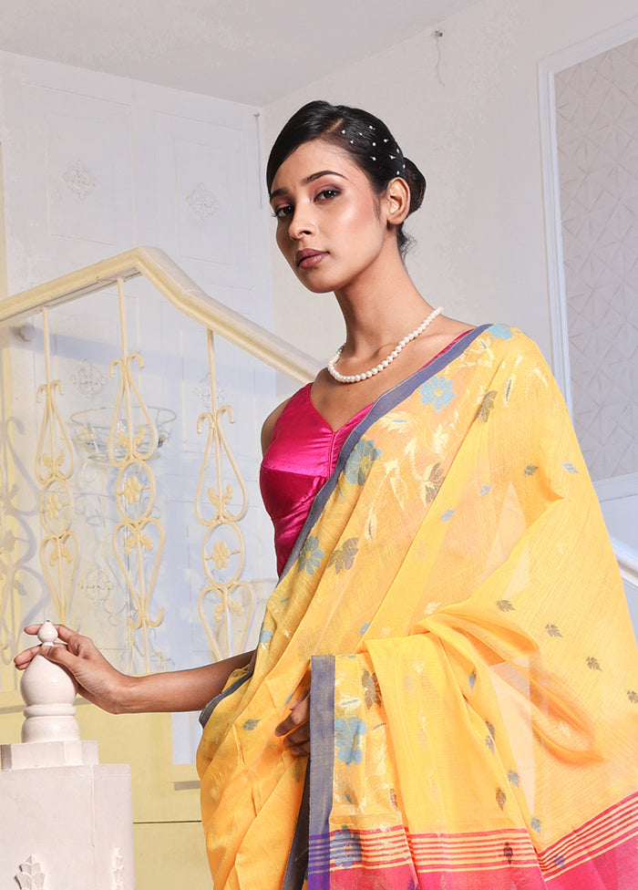 Yellow Cotton Saree With Blouse Piece - Indian Silk House Agencies