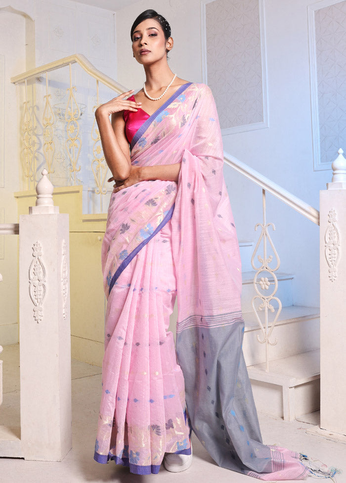 Baby Pink Cotton Saree With Blouse Piece - Indian Silk House Agencies