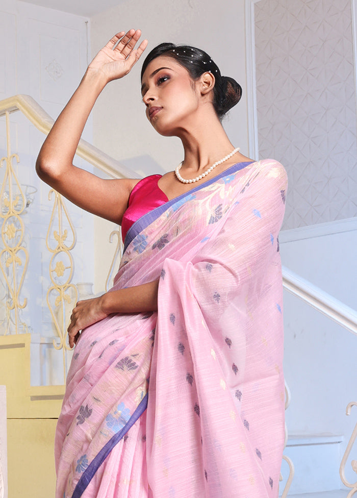 Baby Pink Cotton Saree With Blouse Piece - Indian Silk House Agencies