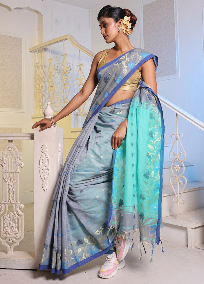 Grey Cotton Saree With Blouse Piece - Indian Silk House Agencies