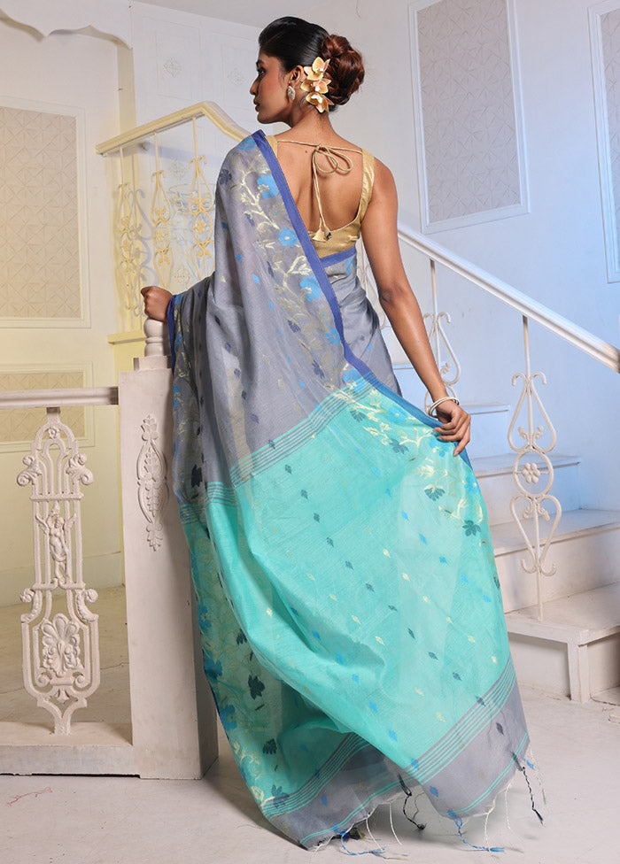 Grey Cotton Saree With Blouse Piece - Indian Silk House Agencies