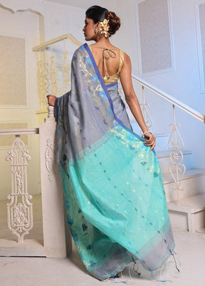 Grey Cotton Saree With Blouse Piece - Indian Silk House Agencies