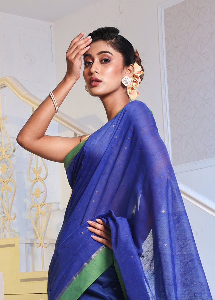 Blue Cotton Saree With Blouse Piece - Indian Silk House Agencies