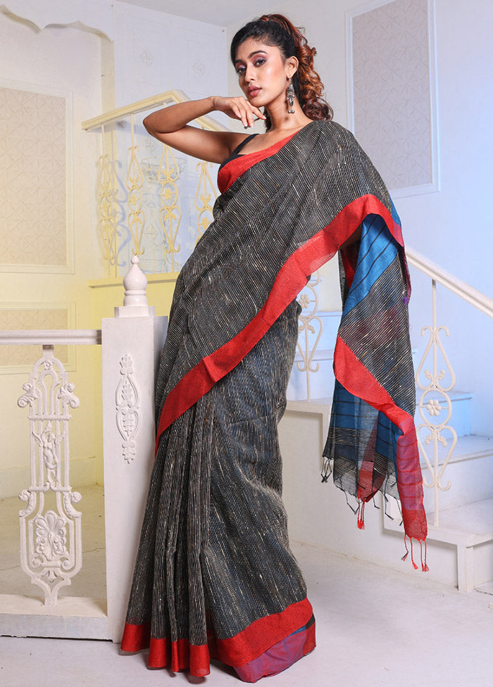 Black Cotton Saree With Blouse Piece - Indian Silk House Agencies