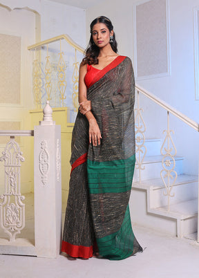 Black Cotton Saree With Blouse Piece - Indian Silk House Agencies