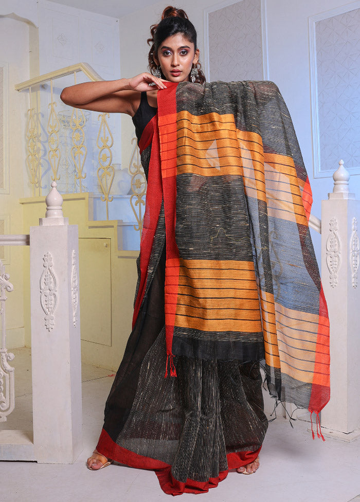 Black Cotton Saree With Blouse Piece - Indian Silk House Agencies