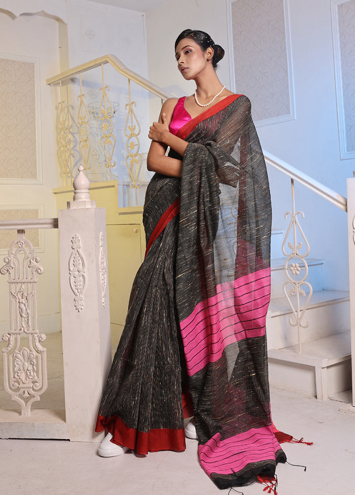 Black Cotton Saree With Blouse Piece - Indian Silk House Agencies