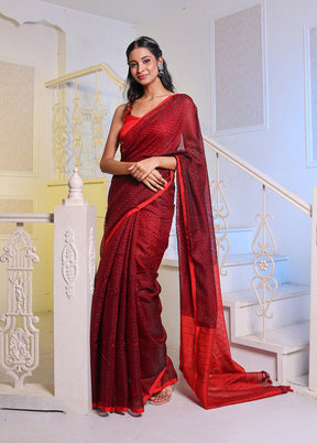 Maroon Cotton Saree With Blouse Piece - Indian Silk House Agencies