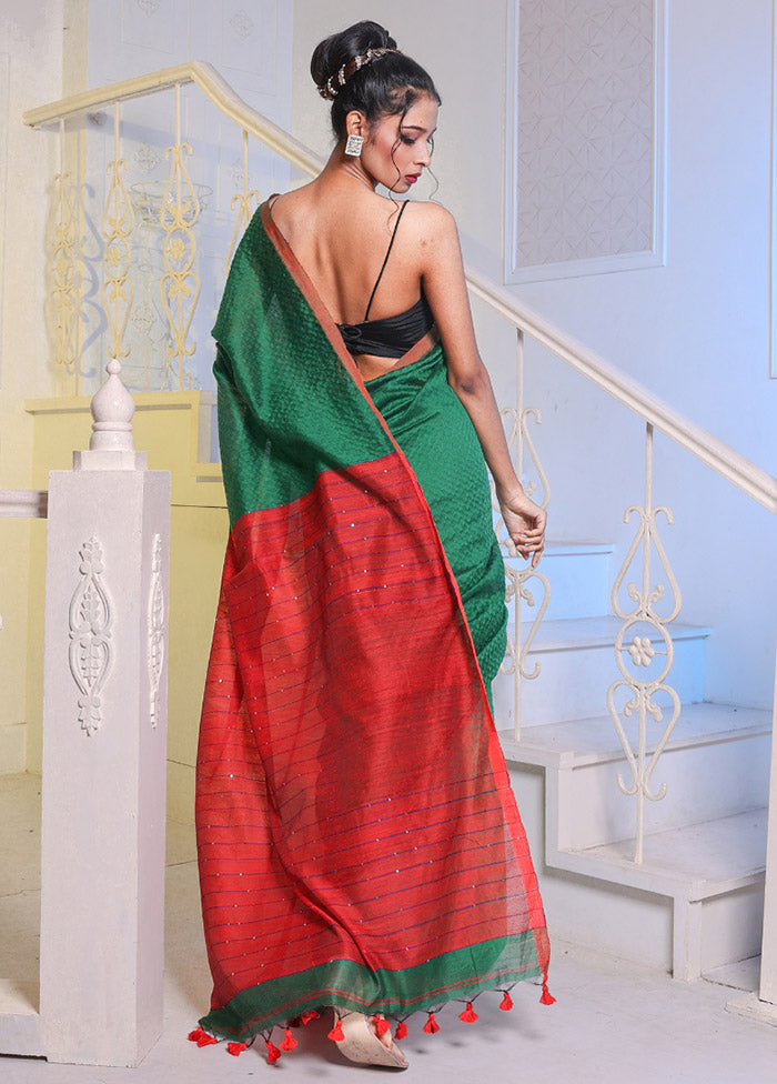 Green Cotton Saree With Blouse Piece - Indian Silk House Agencies