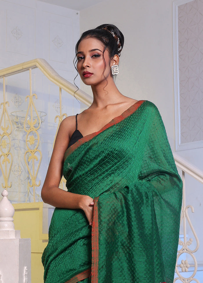 Green Cotton Saree With Blouse Piece - Indian Silk House Agencies