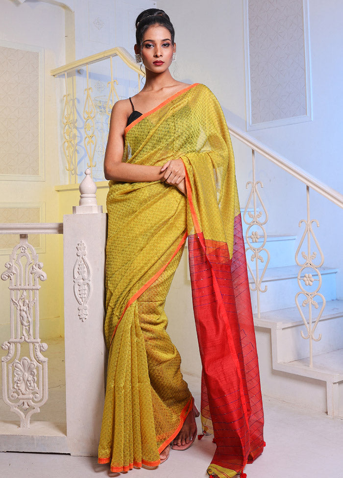 Yellow Cotton Saree With Blouse Piece - Indian Silk House Agencies