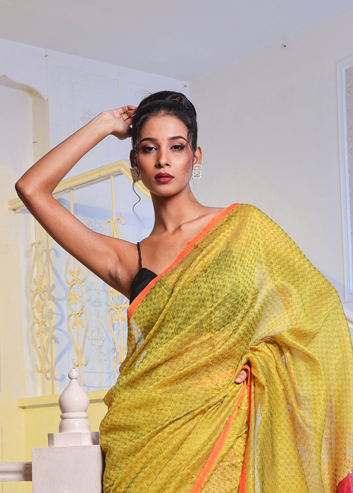 Yellow Cotton Saree With Blouse Piece - Indian Silk House Agencies