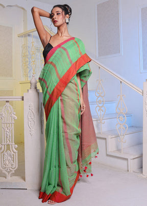 Light Green Cotton Saree With Blouse Piece - Indian Silk House Agencies