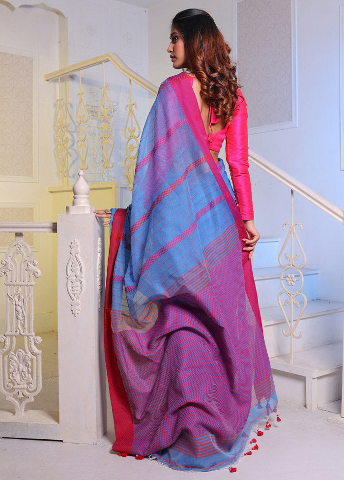 Sky Blue Cotton Saree With Blouse Piece - Indian Silk House Agencies