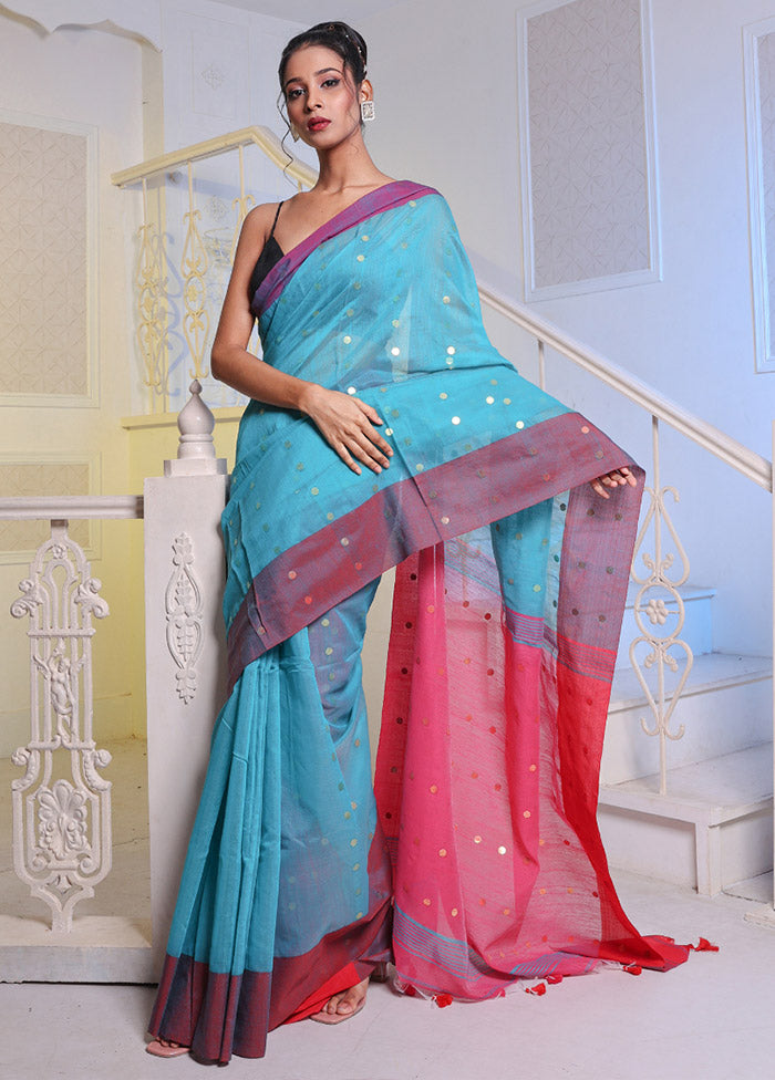 Sea Green Cotton Saree With Blouse Piece - Indian Silk House Agencies