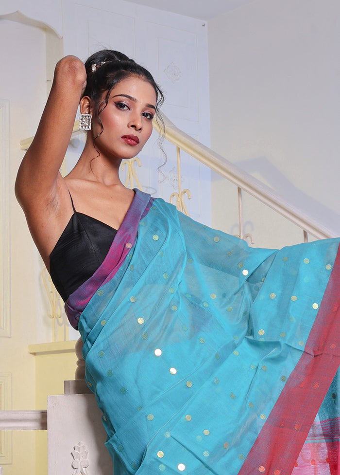 Sea Green Cotton Saree With Blouse Piece - Indian Silk House Agencies