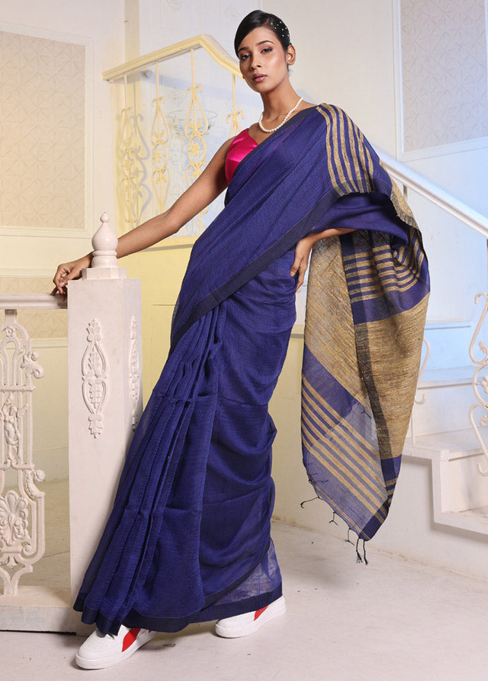 Blue Cotton Saree With Blouse Piece - Indian Silk House Agencies