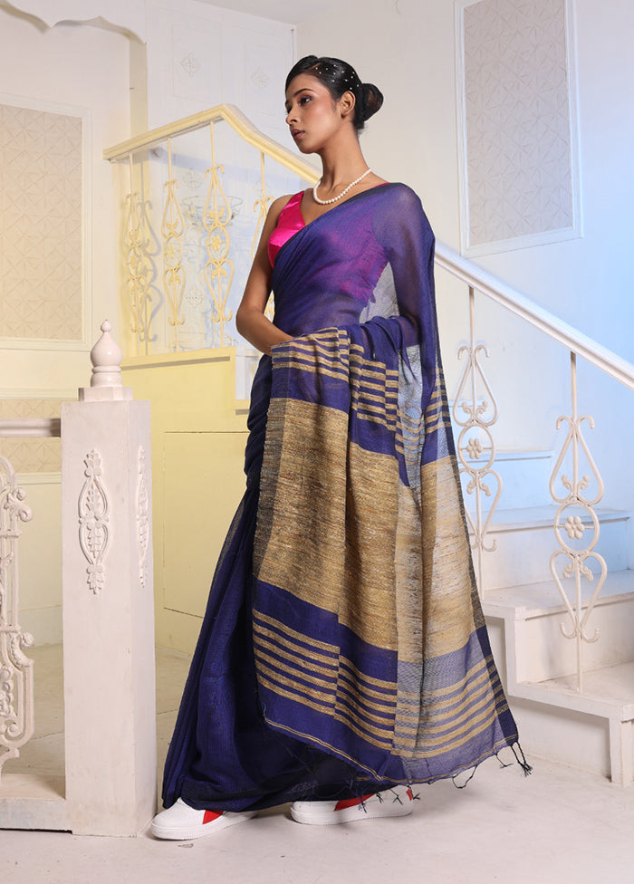 Blue Cotton Saree With Blouse Piece - Indian Silk House Agencies