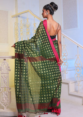 Green Cotton Saree With Blouse Piece - Indian Silk House Agencies