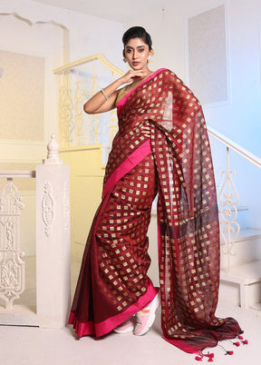 Maroon Cotton Saree With Blouse Piece - Indian Silk House Agencies