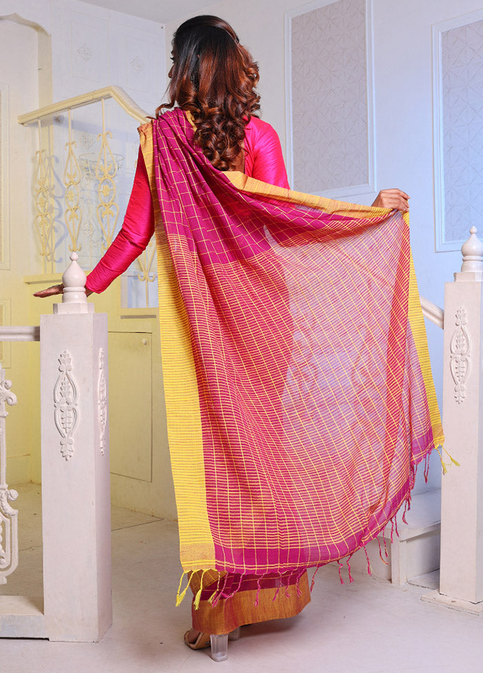 Magenta Pure Cotton Saree With Blouse Piece - Indian Silk House Agencies