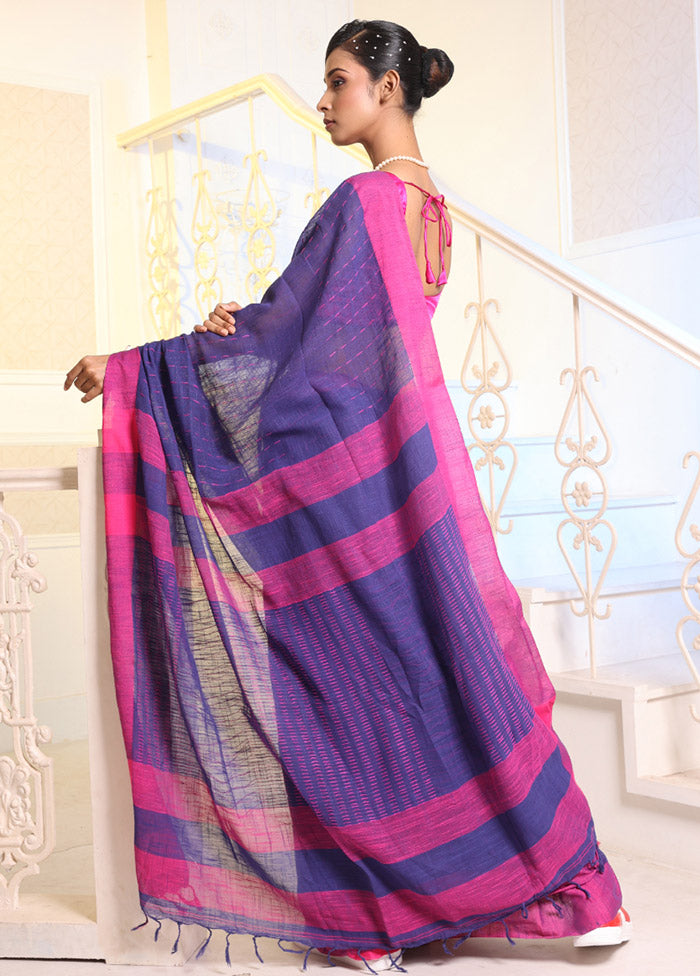 Blue Pure Cotton Saree With Blouse Piece - Indian Silk House Agencies