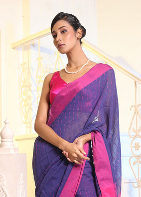 Blue Pure Cotton Saree With Blouse Piece - Indian Silk House Agencies