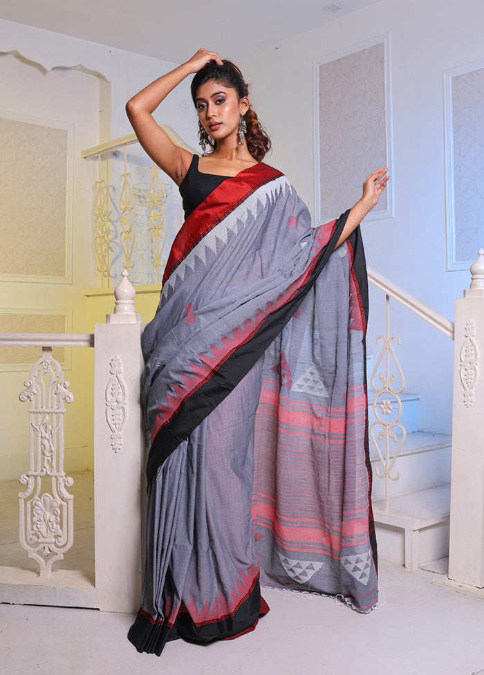 Grey Pure Cotton Saree With Blouse Piece - Indian Silk House Agencies