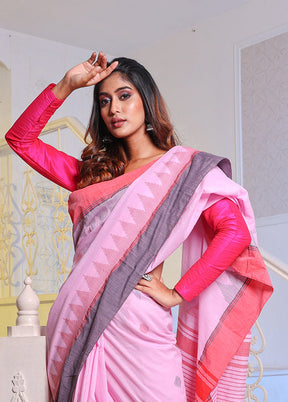 Baby Pink Pure Cotton Saree With Blouse Piece - Indian Silk House Agencies