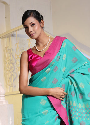 Sea Green Pure Cotton Saree With Blouse Piece - Indian Silk House Agencies