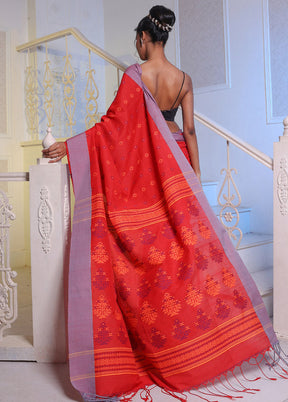 Red Pure Cotton Saree With Blouse Piece - Indian Silk House Agencies