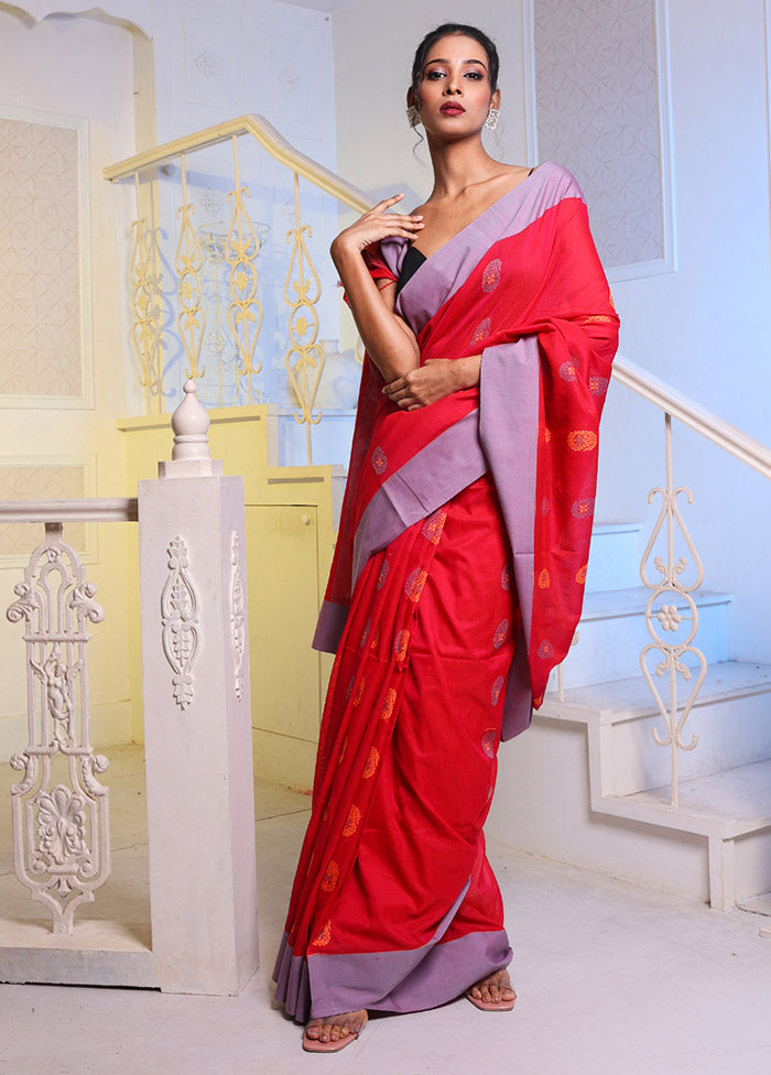 Pink Pure Cotton Saree With Blouse Piece - Indian Silk House Agencies