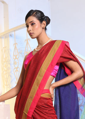 Red Pure Cotton Saree With Blouse Piece - Indian Silk House Agencies