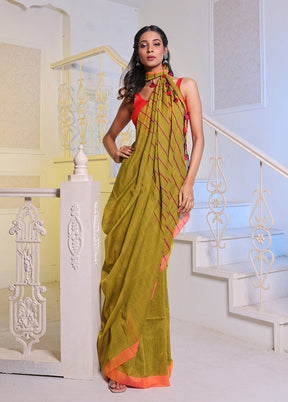 Lime Green Pure Cotton Saree With Blouse Piece - Indian Silk House Agencies