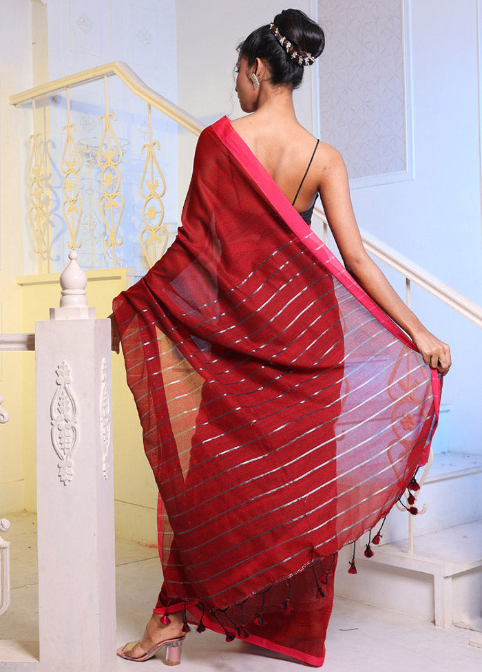 Red Pure Cotton Saree With Blouse Piece - Indian Silk House Agencies