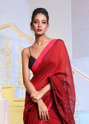 Red Pure Cotton Saree With Blouse Piece - Indian Silk House Agencies