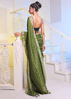 Green Pure Cotton Saree With Blouse Piece - Indian Silk House Agencies