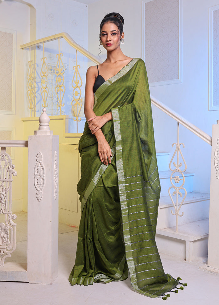 Green Pure Cotton Saree With Blouse Piece - Indian Silk House Agencies