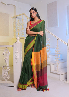 Green Pure Cotton Saree With Blouse Piece - Indian Silk House Agencies