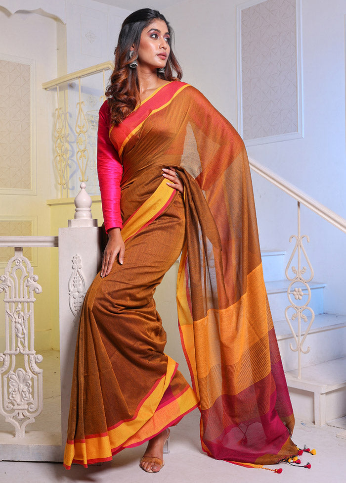 Yellow Pure Cotton Saree With Blouse Piece - Indian Silk House Agencies