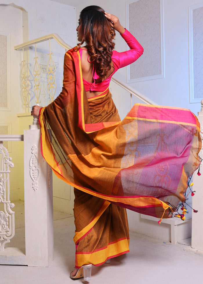 Yellow Pure Cotton Saree With Blouse Piece - Indian Silk House Agencies