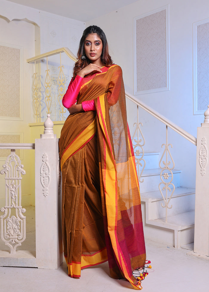 Yellow Pure Cotton Saree With Blouse Piece - Indian Silk House Agencies